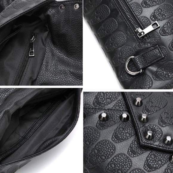 Skull Emboss Studded Envelope Clutch Shoulder Bag - Picture 5 of 7